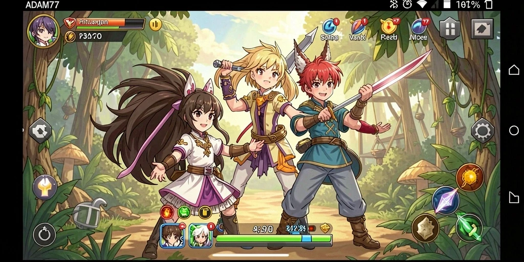 Tangkapan layar menunjukkan aksi seru dalam permainan Anime ADAM77.