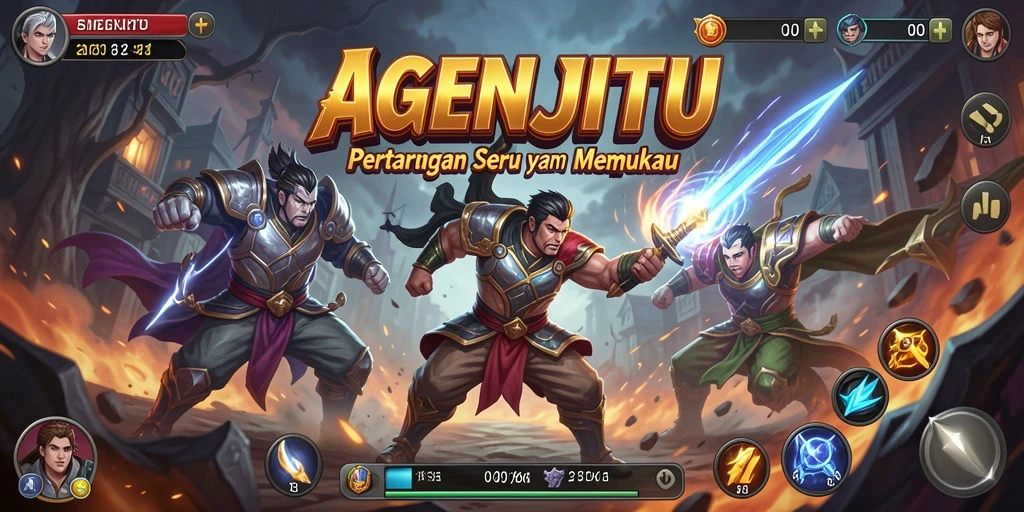 Tampilan gameplay seru di AGENJITU dengan karakter bertarung.