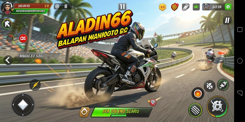 Tampilan gameplay ALADIN66 yang seru di trek balapan motor.