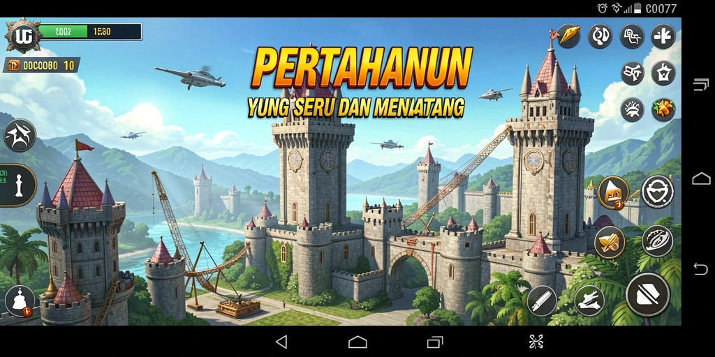 Gambar tampilan gameplay <strong>COO77</strong> dengan serangan menara yang mendebarkan.