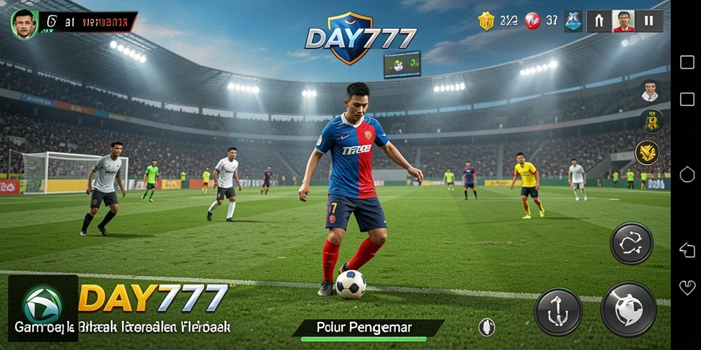 Tangkapan layar DAY777 menampilkan aksi mendebarkan di lapangan sepak bola.