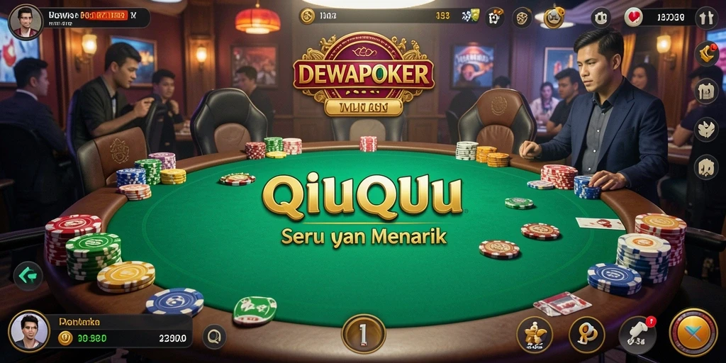 Screenshot utama DEWAPOKER menampilkan gameplay QiuQiu yang seru.