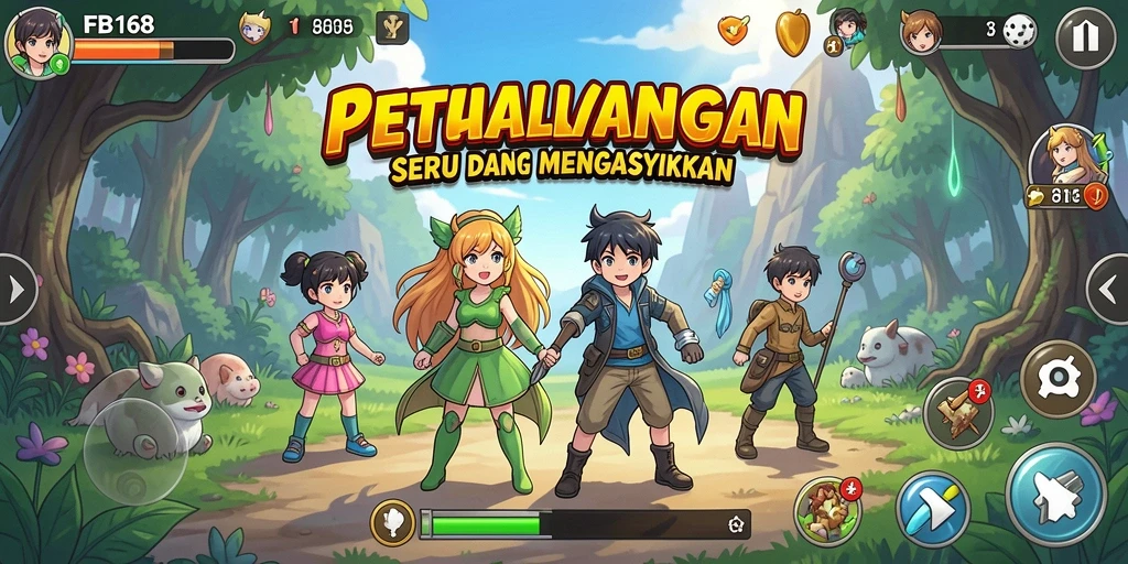Screenshot FB168 menampilkan karakter anime yang beraksi di battlefield.