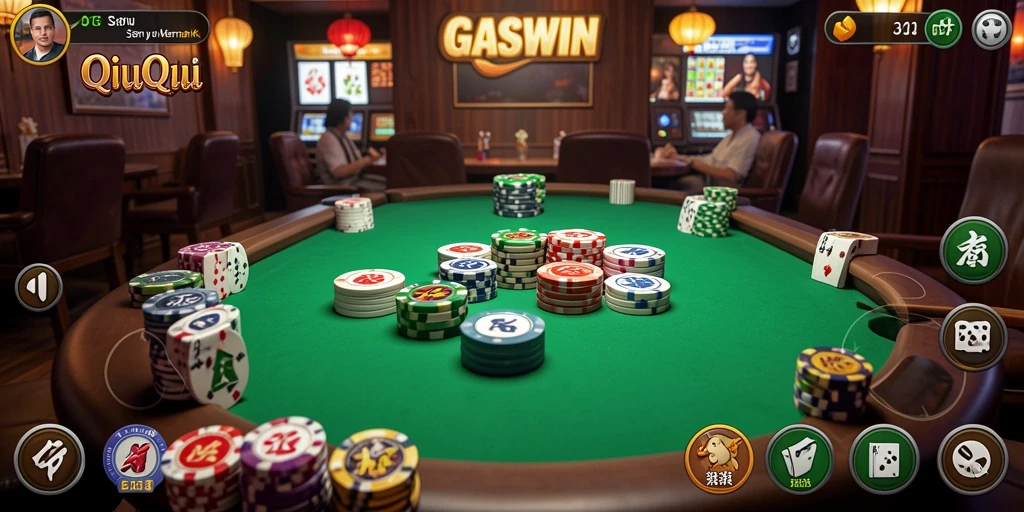 Screenshot utama GASWIN menampilkan gameplay QiuQiu yang menarik.