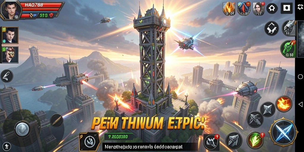 Tangkapan layar gameplay HAO788 menampilkan serangan menara melawan musuh yang beragam.