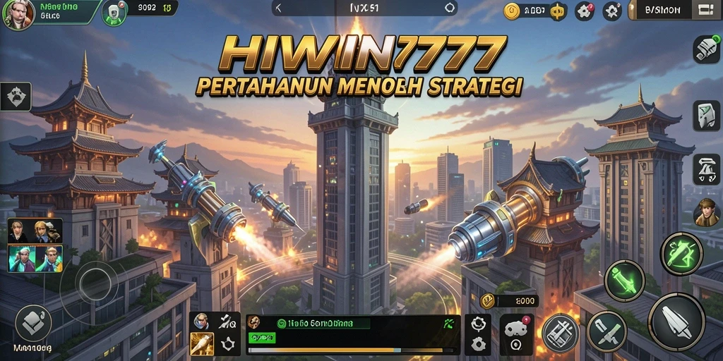 Tampilan permainan HIWIN777 dengan menara pertahanan yang megah.