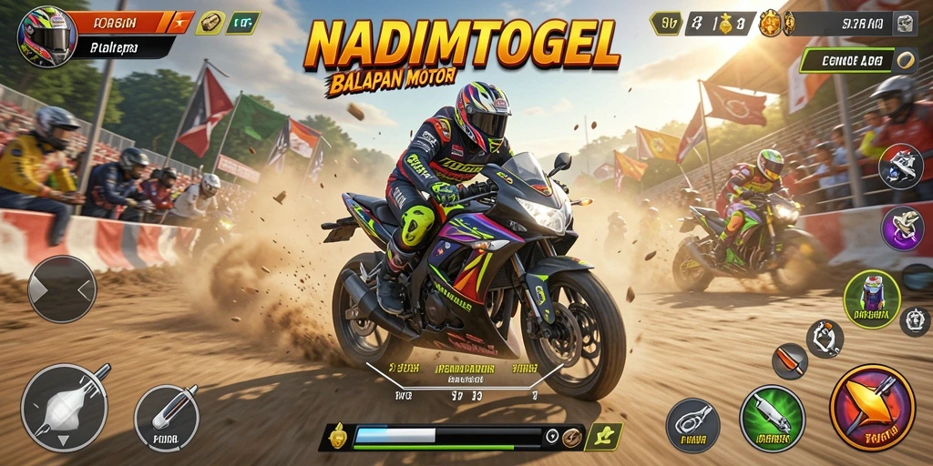 Gameplay NADIMTOGEL dengan grafis balapan motor yang memukau.