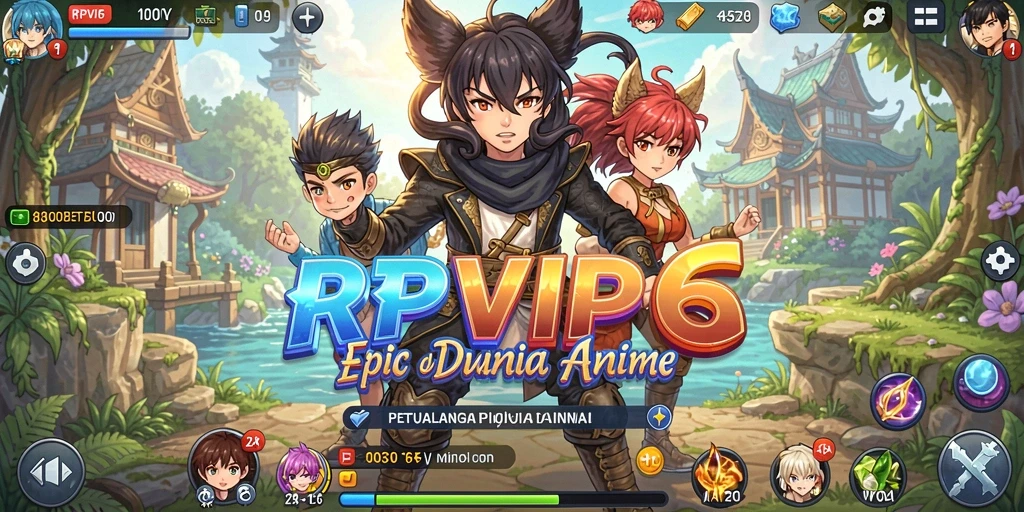 Tampilan gameplay RPVIP6 menampilkan karakter anime yang beraksi dalam petualangan seru.