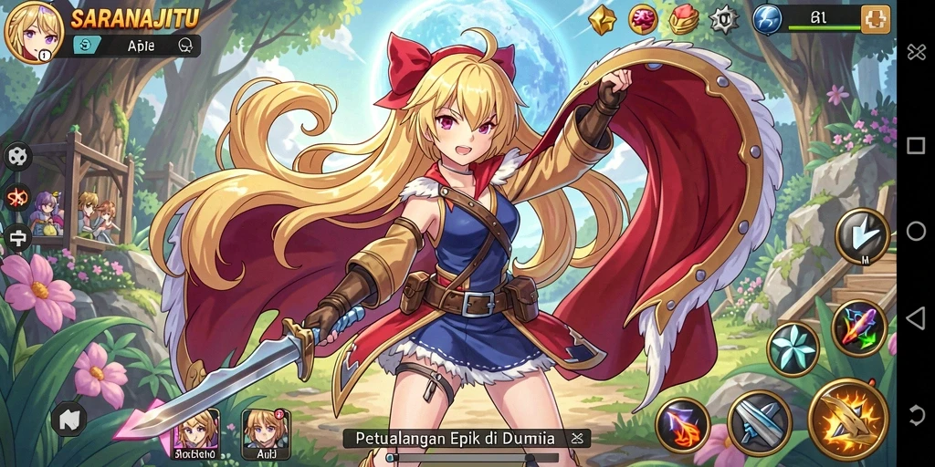 Tampilan gameplay SARANAJITU yang menyenangkan dengan karakter Anime yang menawan.