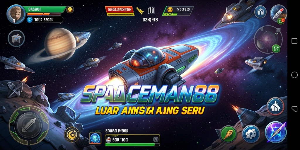 Screenshot gameplay SPACEMAN88 yang menampilkan aksi balapan luar angkasa.