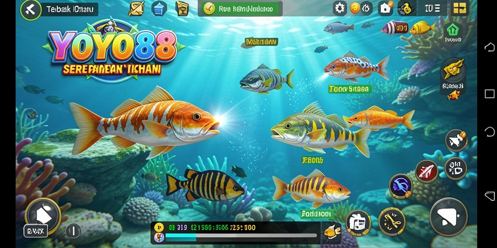 Screenshot gameplay YOYO88 yang menampilkan aksi menembak ikan.